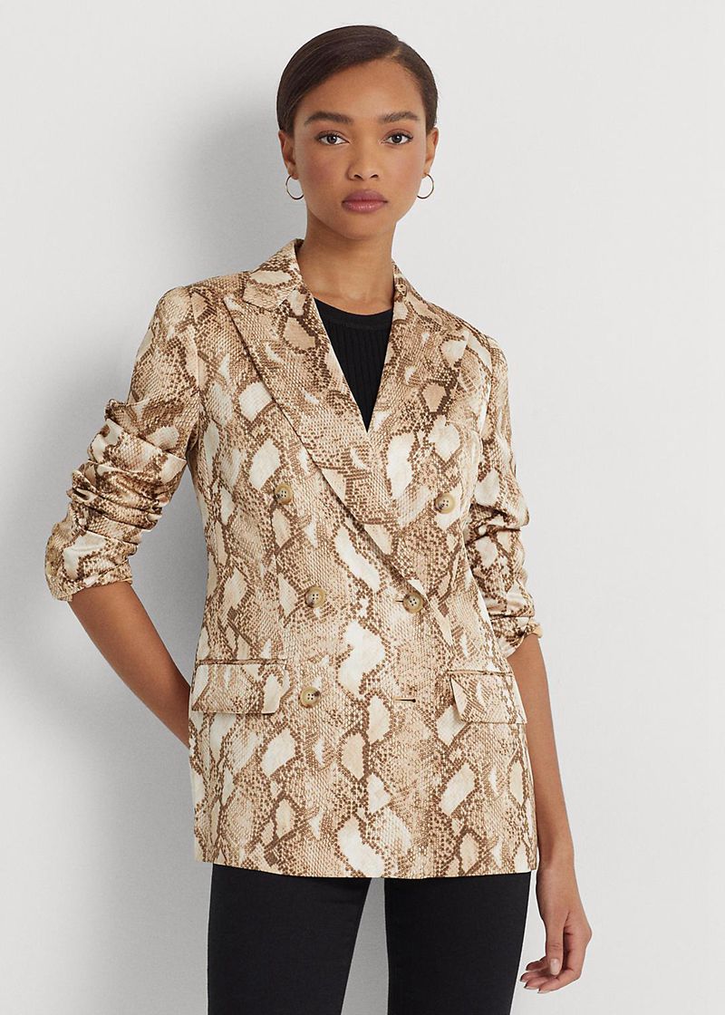 Blazer Lauren Mujer Snakeskin-Print Charmeuse Chile Marrones PWUKC-1932